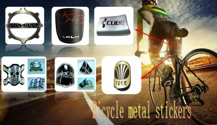 custom embossed aluminum metal bike logo bicycle label stickers