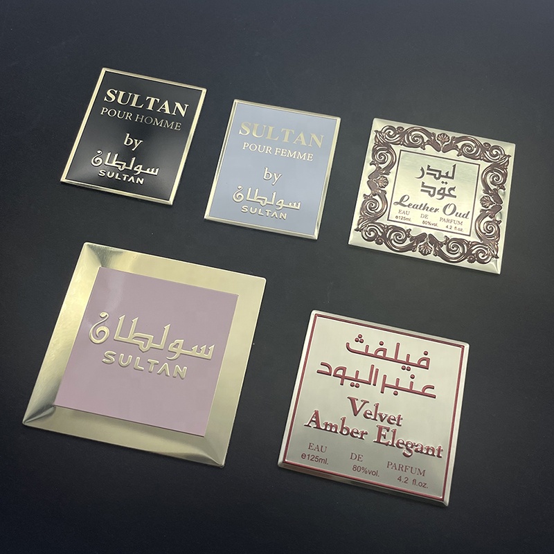 Custom Cosmetics Fragrance Bottles Packaging Labels 3d Metal logo Aluminum Luxury Perfume Label