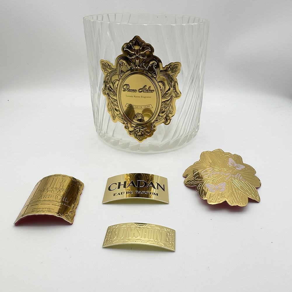 Custom Luxury Embossed Metal Adhesive Perfume Package Brand Label Candle Jar Sticker Labels